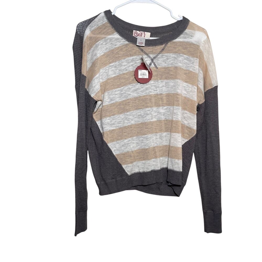 So Sweater Women's Large Striped Knit Pullover Long Sleeve Casual Sheer NWT
